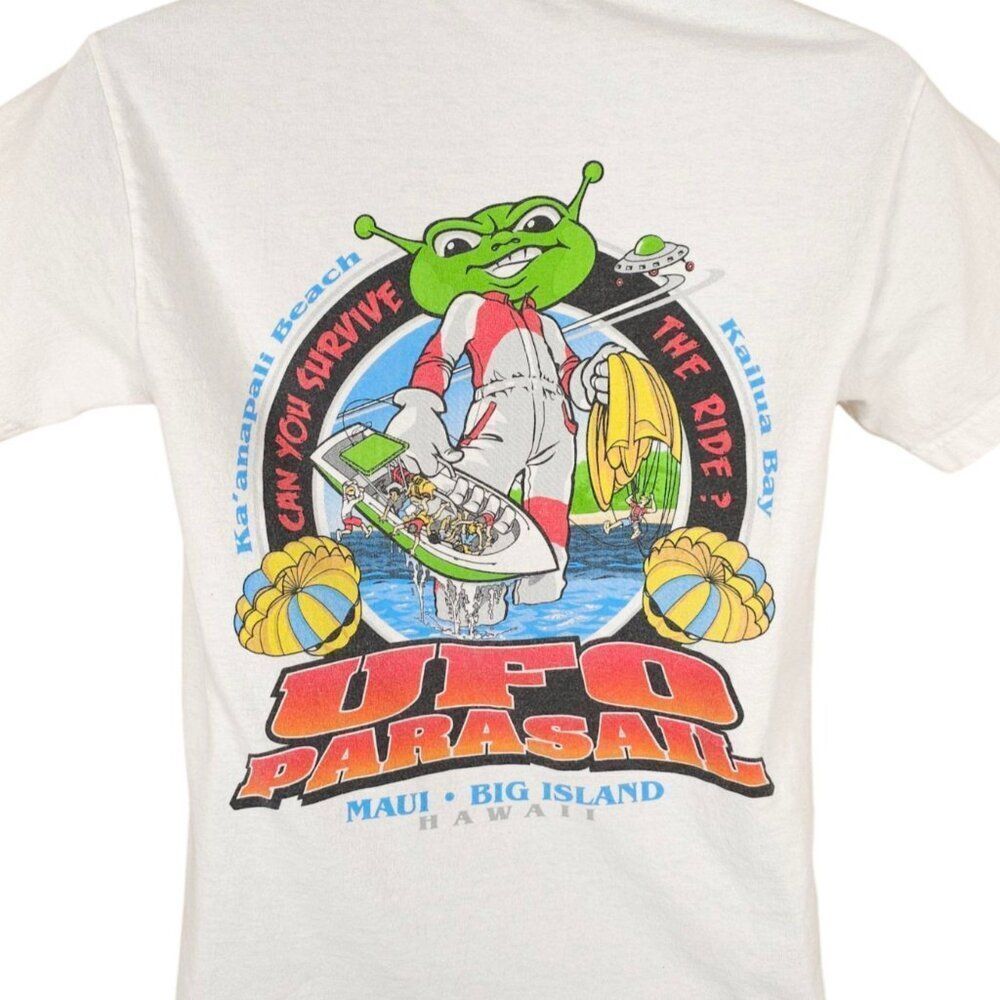 UFO Parasail T Shirt Mens Size Small White Hawaii Parasailing Destination Tee